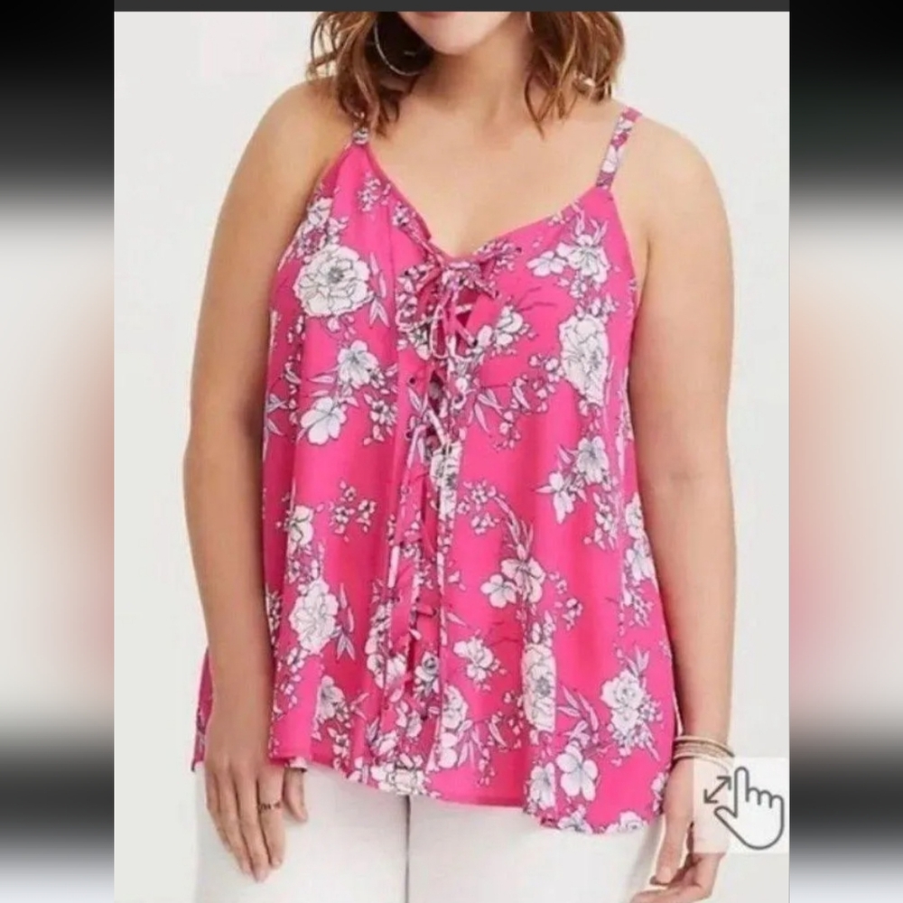 💜 2/$36 💜Torrid Hot Pink Sophie Georgette Lace-up Swing Cami